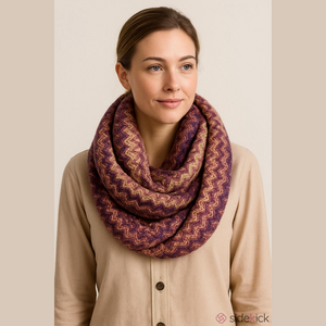 Missoni Zig Zag Knit Infinity Scarf Multicolored Purple Tan Warm Cozy